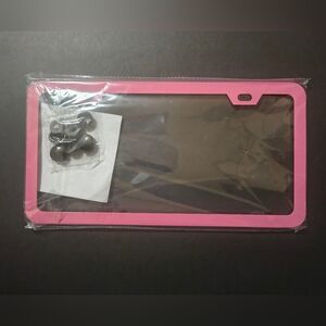 New Pink Metal License Plate Cover 2 Holes With Screw Covers